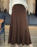 Merino Wool Pleated A-Line Maxi Skirt