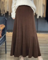 Merino Wool Pleated A-Line Maxi Skirt