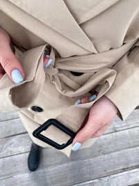 Belted Double-Breasted Long Trench Coat