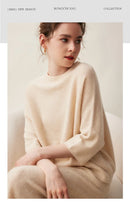 Round-Neck Batwing Sleeve Cashmere Sweater