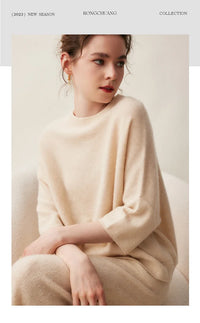 Round-Neck Batwing Sleeve Cashmere Sweater