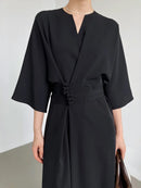 Long Sleeve V-neck Slim Waist Dress