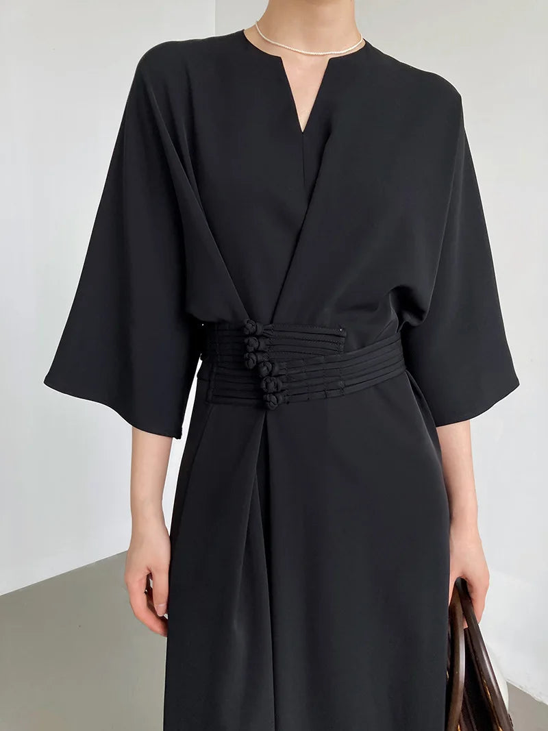 Long Sleeve V-neck Slim Waist Dress