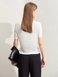 Hollow Lapel Stretch Jacquard Pocket Tops