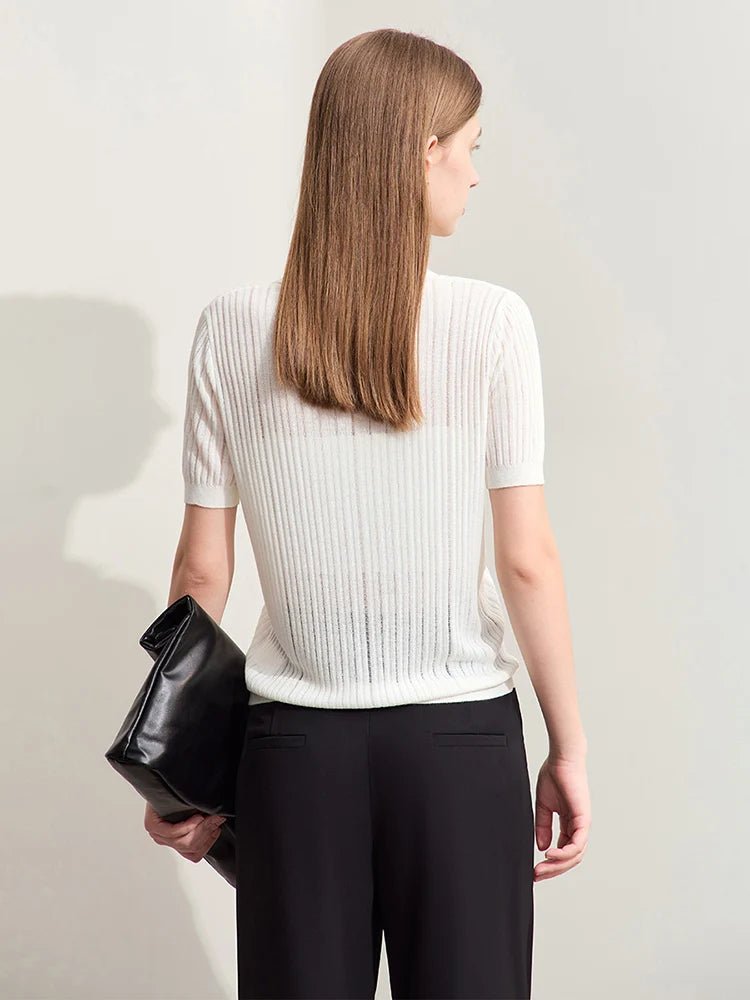 Hollow Lapel Stretch Jacquard Pocket Tops