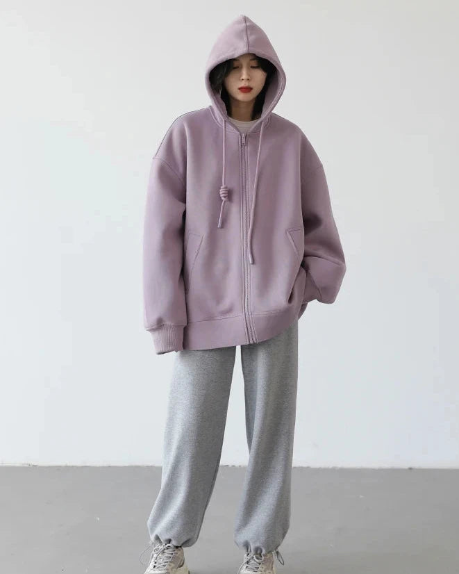 Long Zip-Up Cotton Blend Hoodie