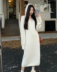 Wool V-Neck Relaxed Knit Dress