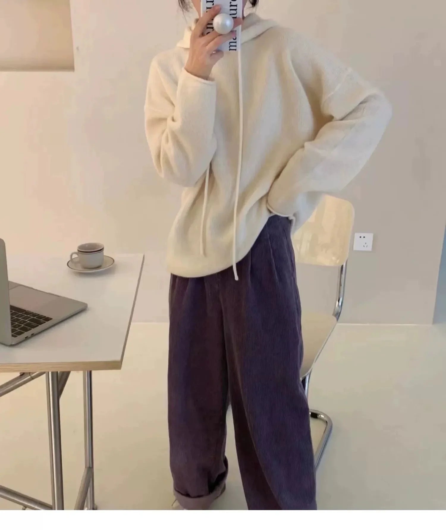 Solid Cashmere Knitted Hoodie