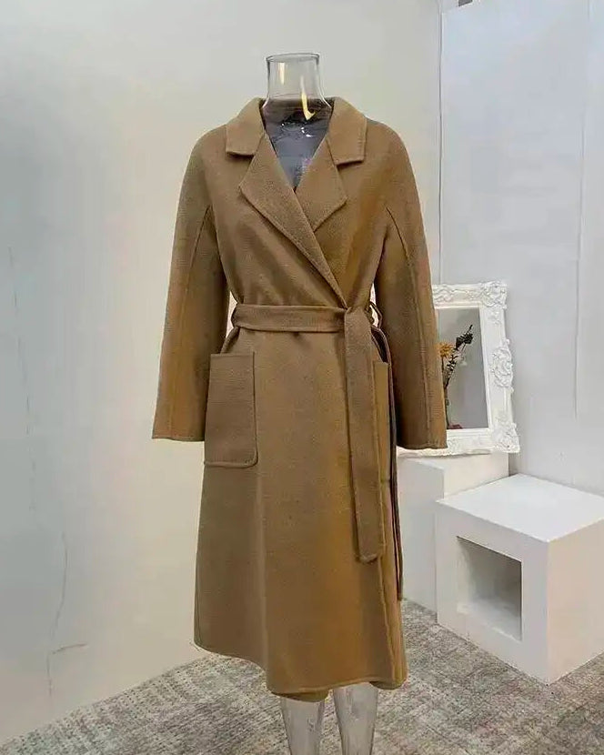 Belted Wool-Blend Wrap Coat