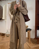 V-Neck Knit Coat + Vest + Wide-Leg Trouser 3-Piece Set