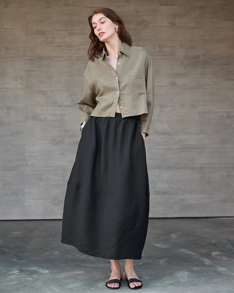 Linen Long-Sleeved Short Loose-Fitting Shirt