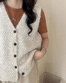V-Neck Button Knit Sweater Vest