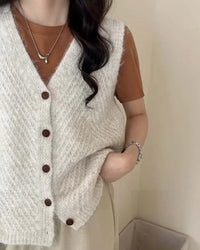 V-Neck Button Knit Sweater Vest