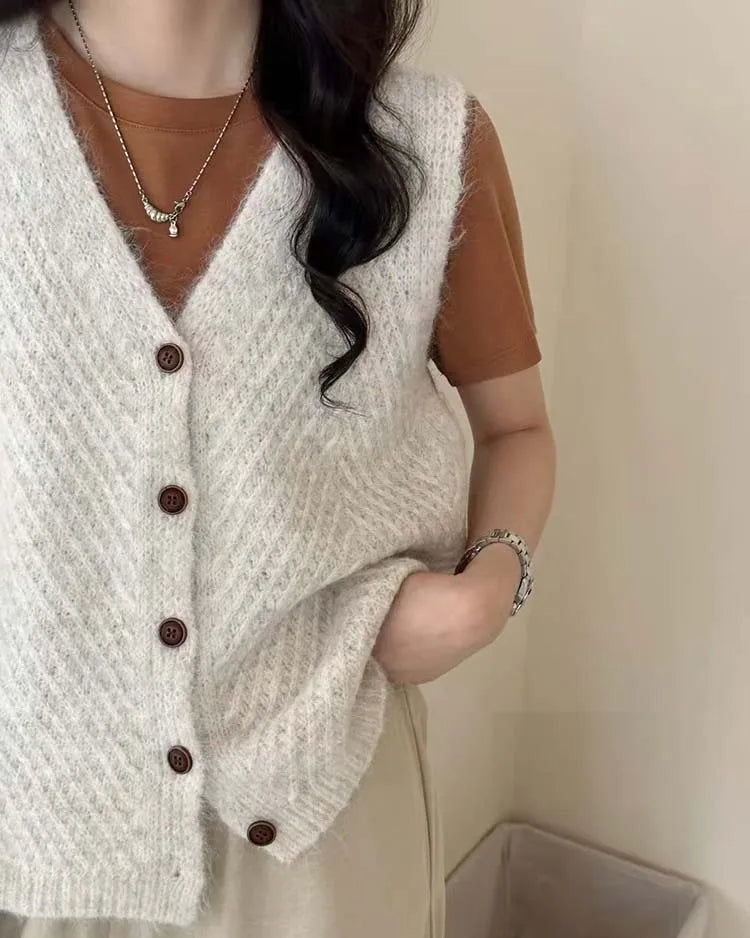 V-Neck Button Knit Sweater Vest