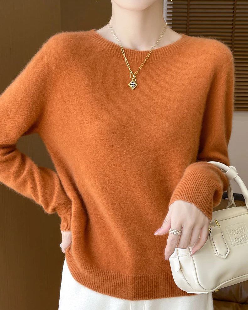 Merino Wool O-Neck Pullover Sweater