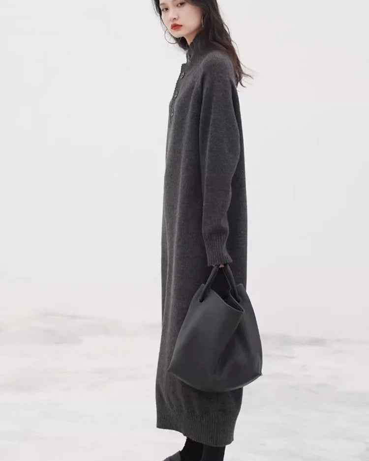 Cashmere Turtleneck Loose Knit Maxi Dress