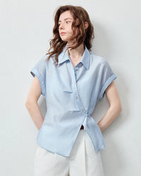 Lyocell Blend Asymmetric Waist-Cinched Shirt
