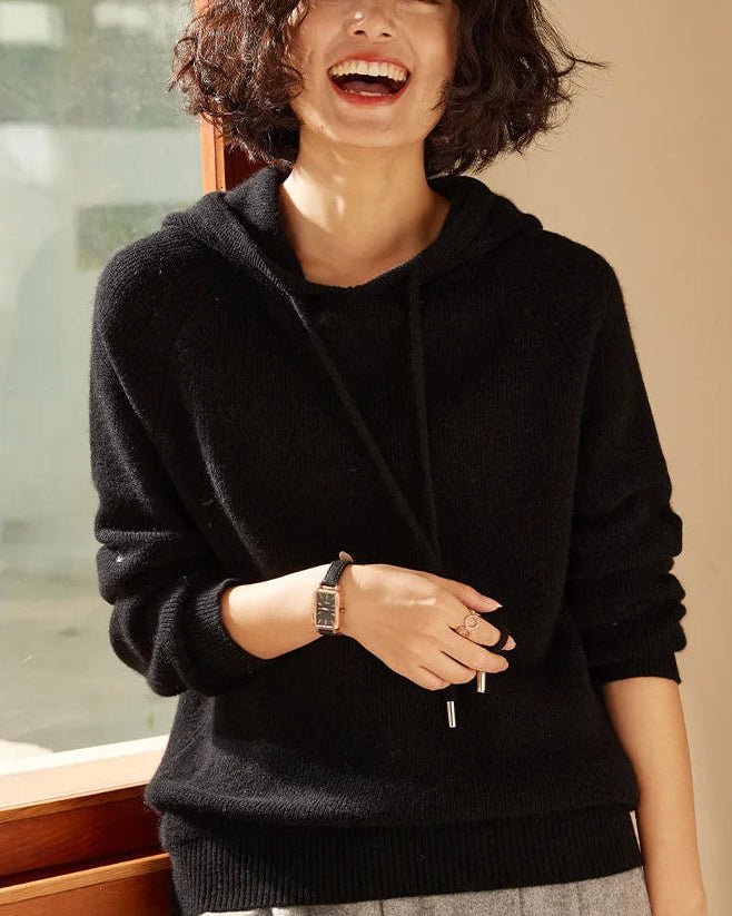 Cashmere Knitted Long-Sleeved Hooded Pullover