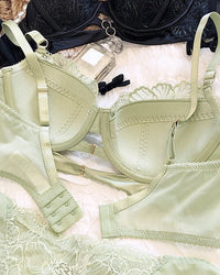 Fashionable Lace Floral Embroidered Push-Up Bra Set