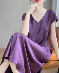 Satin V-Neck Midi Slip Dress