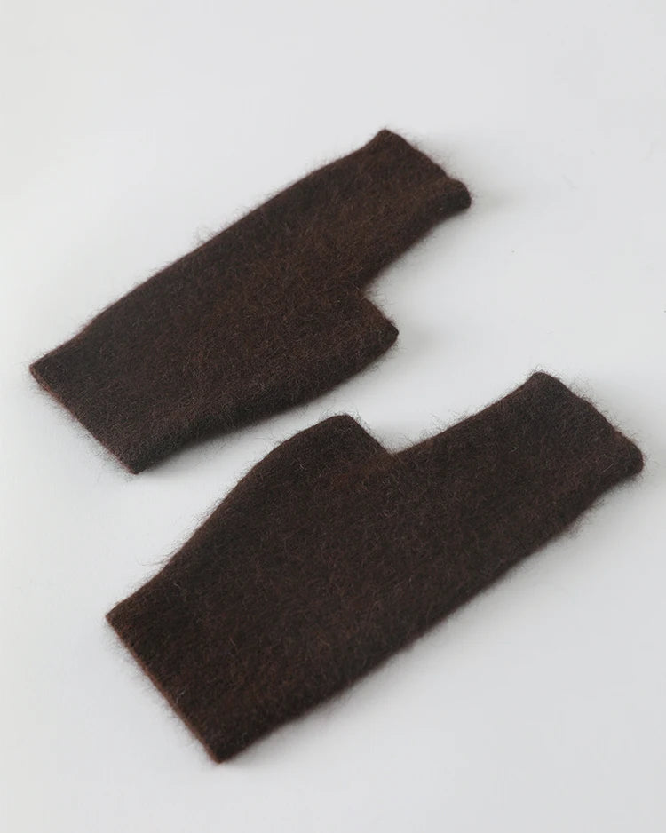 Raccoon Wool Fingerless Thumb Hole Gloves