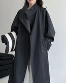 Minimalist Stand-Collar Belted Trench Coat