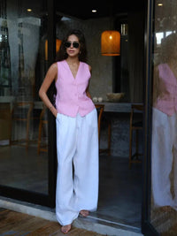 High Waisted Linen Blended Straight Leg Pants