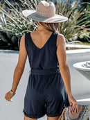 Belted V-Neck Button Front Romper