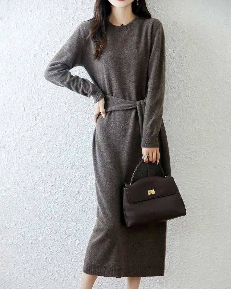 Merino Wool Belted Knit Dress