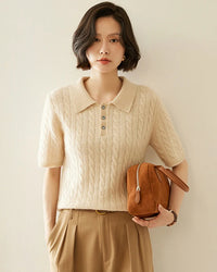 Cashmere Cable Knit Short Sleeve Top