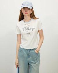 Short-Length Crew Neck Knit Sports T-Shirt