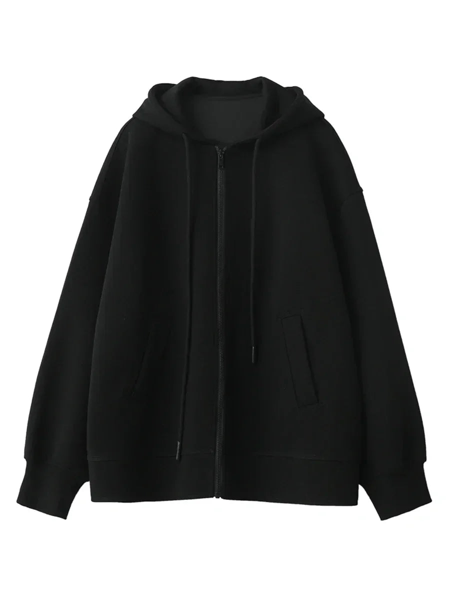 Long Zip-Up Cotton Blend Hoodie