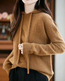 Merino Wool Hooded Cable Pullover Sweater