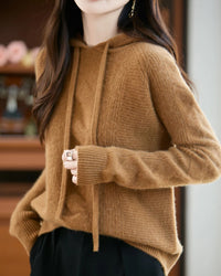 Merino Wool Hooded Cable Pullover Sweater