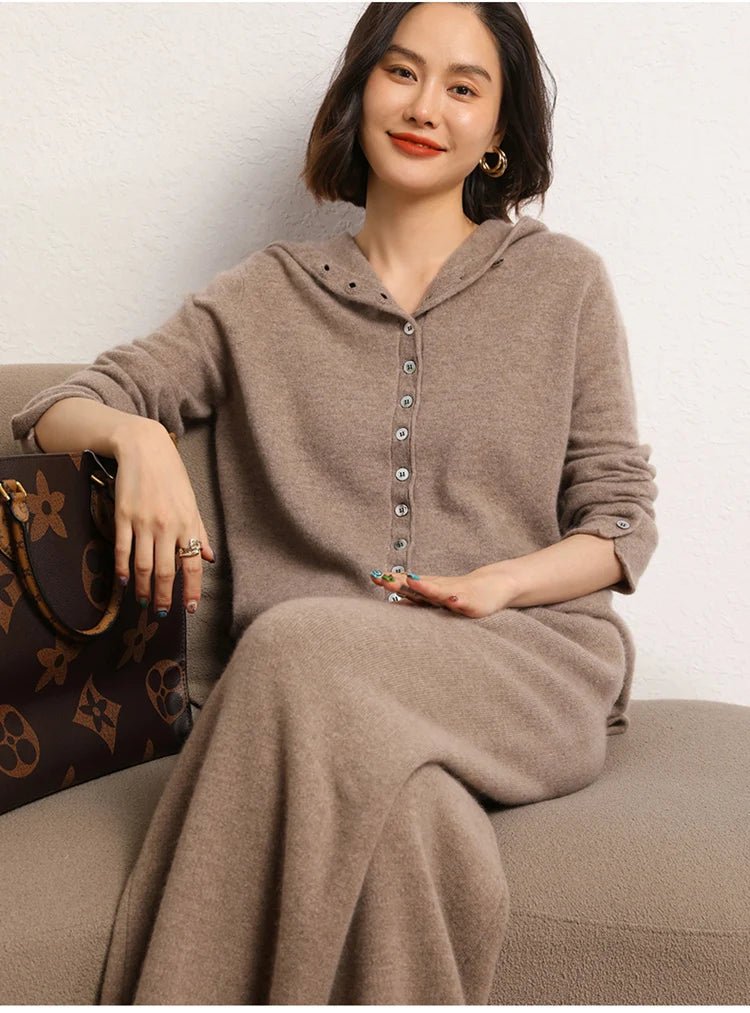 Cashmere Knitted Hooded Cardigan