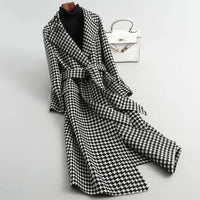 Plaid Vintage Long Sleeve Lace Up Coat