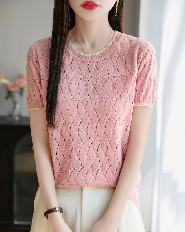 Cotton Jacquard Colorblock Knit Tee