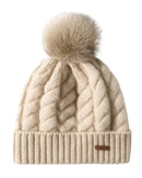 100% Mongolian cashmere beanie with real rabbit fur pom-pom. 3D cable knit, unisex warmth crafted for effortless winter style.