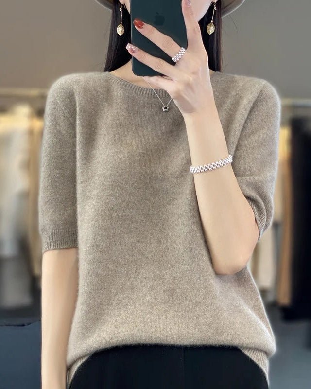 Wool Crew Neck Short-Sleeved Knit Sweater