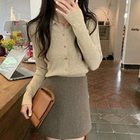 Polo Lapel Wool Knit Cardigan