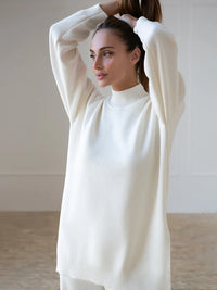 Half Turtleneck Sweater & Wide Leg Pants Knitted Set