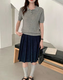 Polo Collar Button-Down Knit Top