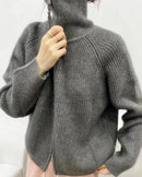 Collared Wool Zip-Up Cardigan Sweater
