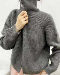 Collared Wool Zip-Up Cardigan Sweater