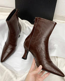 Stylish Pointed-Toe Zipper Chunky Heel Ankle Boots