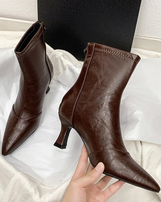 Stylish Pointed-Toe Zipper Chunky Heel Ankle Boots