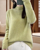 Solid Mock Neck Loose Thick Knit Pullover