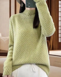 Solid Mock Neck Loose Thick Knit Pullover