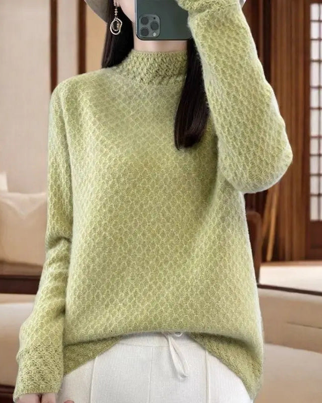 Solid Mock Neck Loose Thick Knit Pullover
