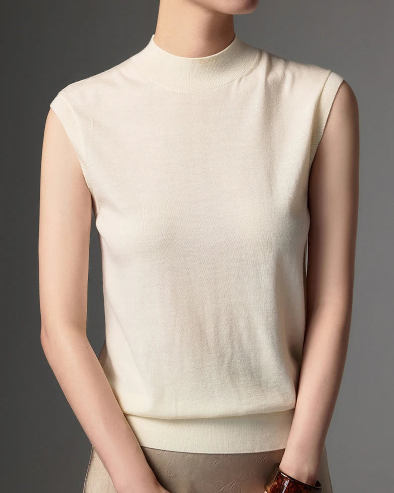 Lightweight Worsted Wool Mock Neck Top